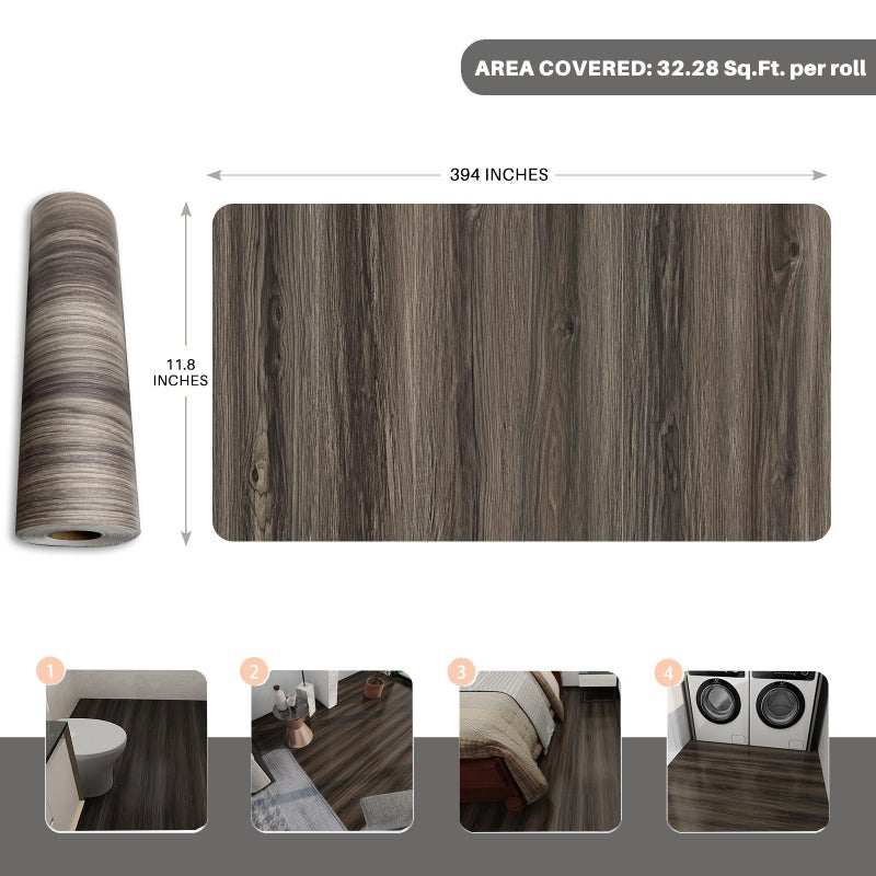 auxua Wood Grain Peel and Stick Floor Tiles - 11.8    Width, Full Roll Length of 394"" - Versatile Design for Any Space, Self Adhesive Vinyl Flooring, Waterproof and Non-Slip Features - Image 5